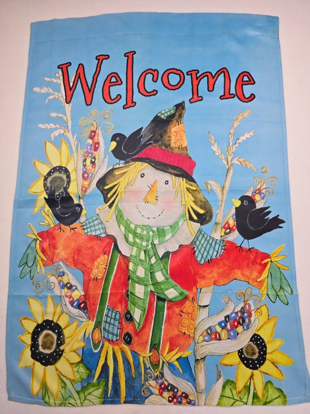 Welcome Scarecrow 28"X40" Flag Outdoor Garden Yard Sunflowers Floral Birds